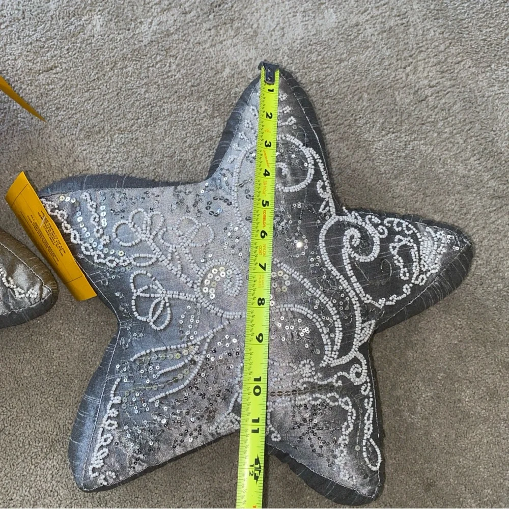 Pier 1 Imports Holiday Sequins Beaded Sliver Star Shaped Accent Pillow One (1)‎